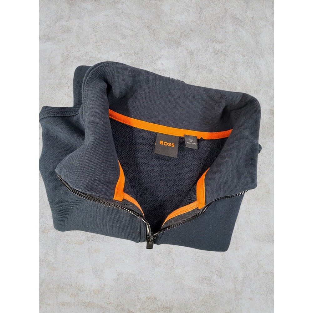 BOSS Full Zip High Neck Cotton Hoodie Mens 2XL Navy Solid Logo